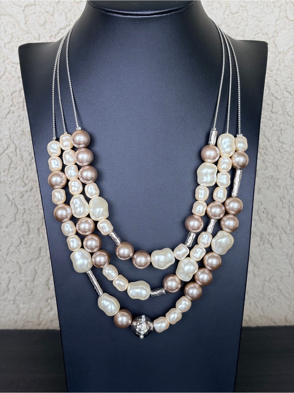 Chico’s Multi-Strand Faux Baroque Pearl Necklace in Ivory and Champagne